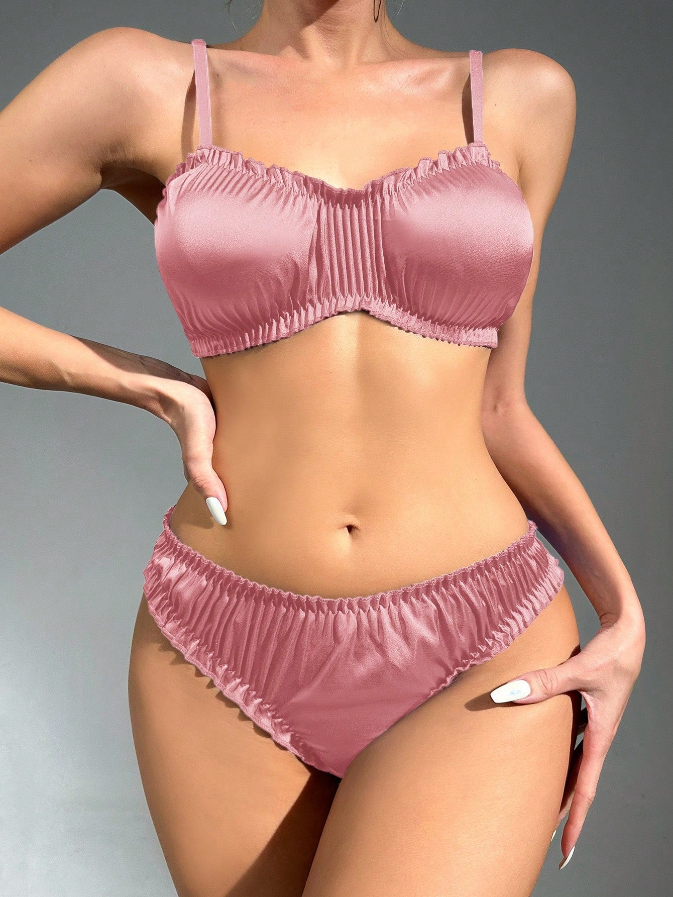 Frill Trim Satin Lingerie Set