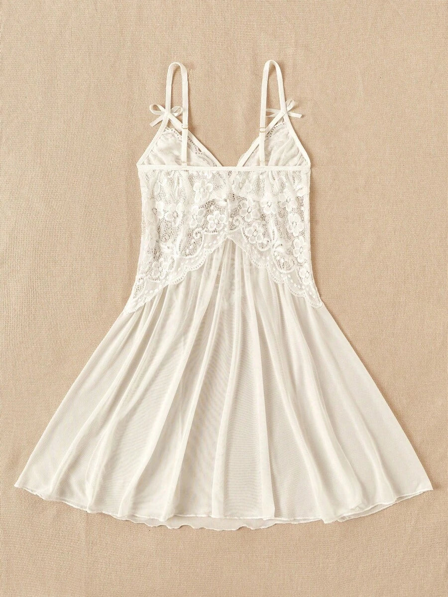 Contrast Lace Mesh Harness Slips