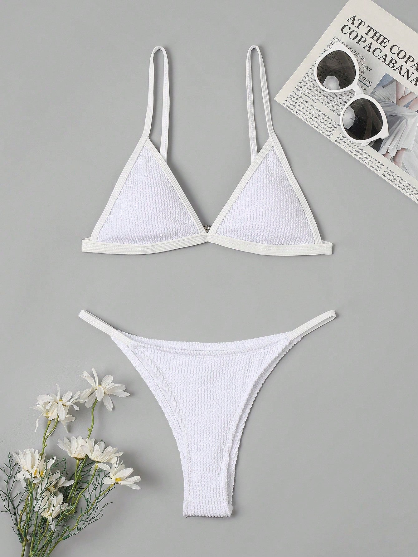 Contrast Binding Triangle Thong Bikini Swimsuit