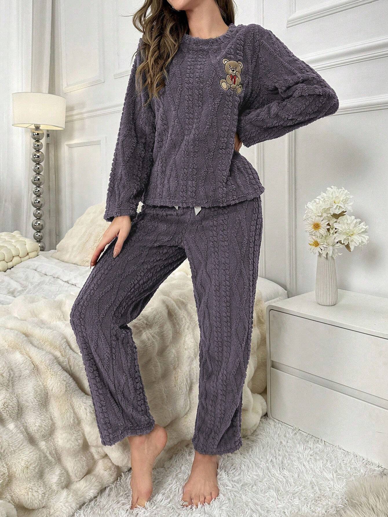 Bear Patched Flannel PJ Set / Pajama Set