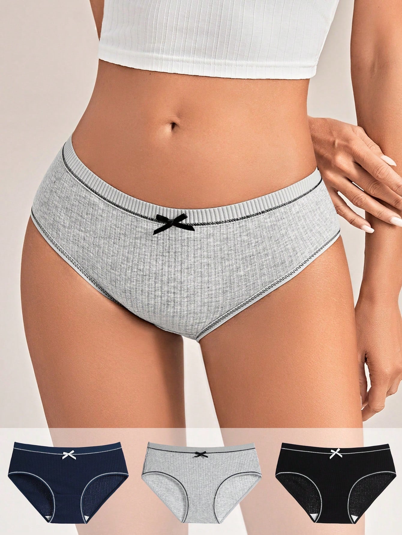 3pack Rib Contrast Binding Panty Set
