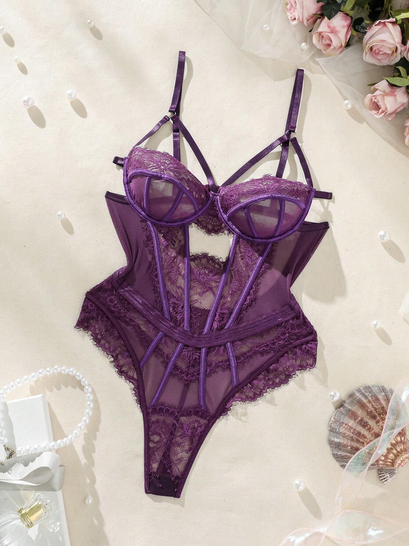 Seduluxe Hollow Out Lace Detail Sexy Bodysuit Lingerie