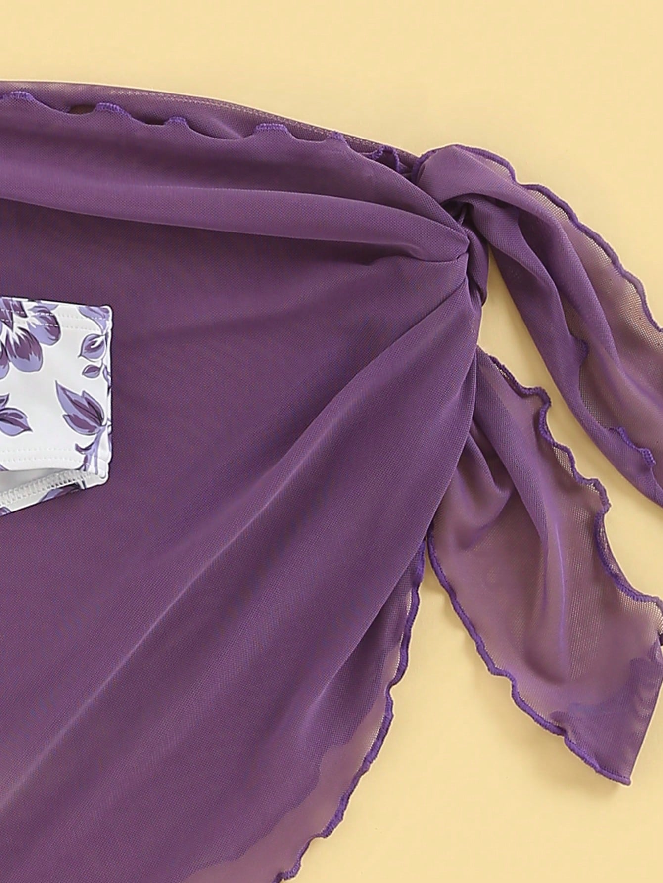 SHEIN Swim Mod Floral Print Halter Triangle Bikini Swimsuit With Beach Skirt