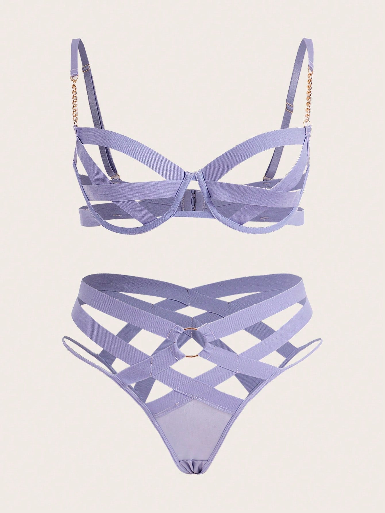 Plus O-ring Cut Out Chain Detail Underwire Lingerie Set