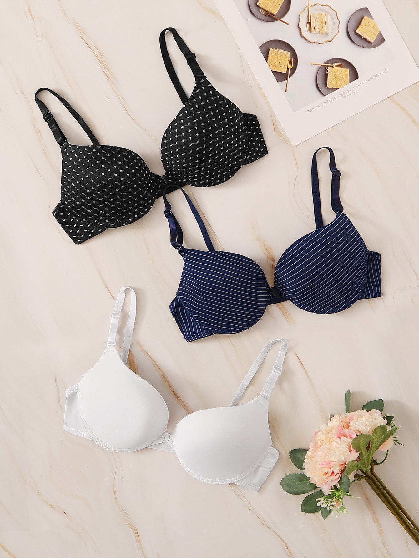 3pack Mixed Print Underwire Bra Set