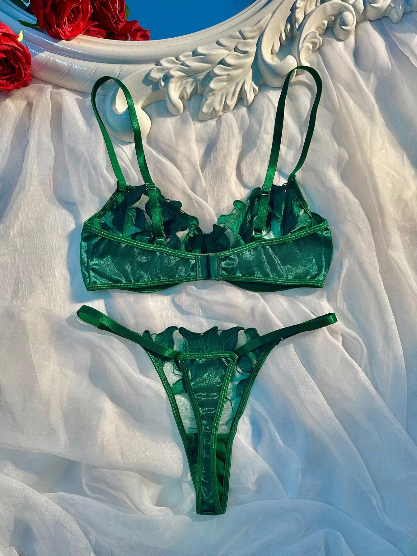 Women's Embroidered Mesh Contrast Sexy Lingerie Set