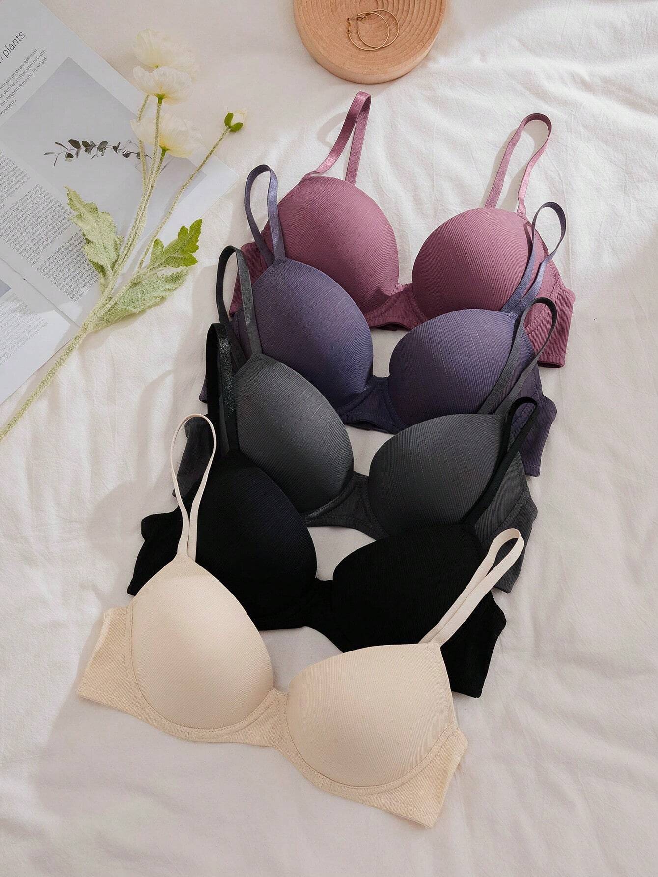 Underwear&amp;Sleepwear Basics 5pcs Solid Underwire Bra