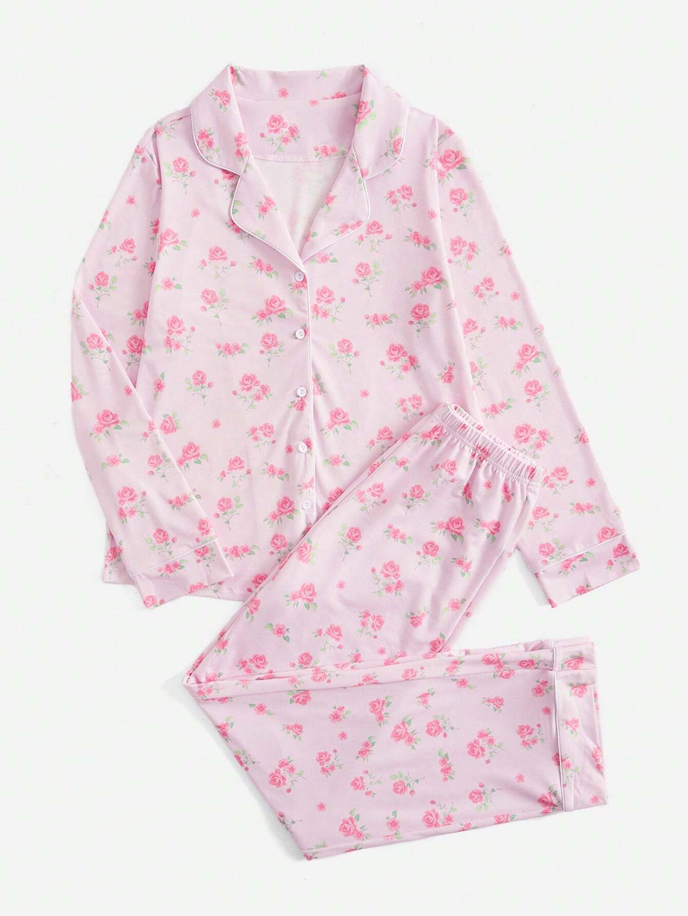 Kawaii Bowknot Printed Pajama Set With Bow Pink