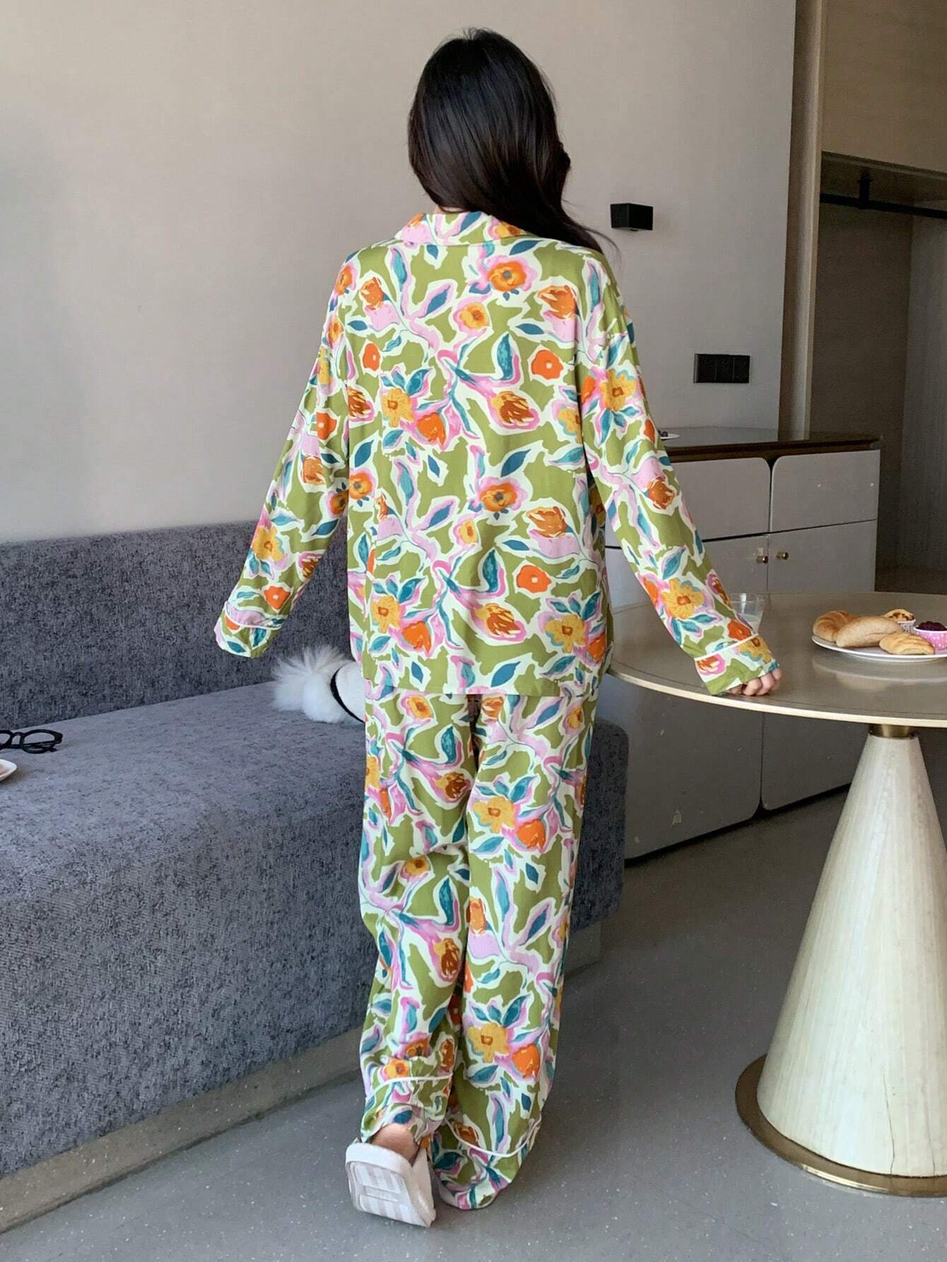 DAZY Women's Floral Printed Long Sleeve Pajamas Set With Long Pants