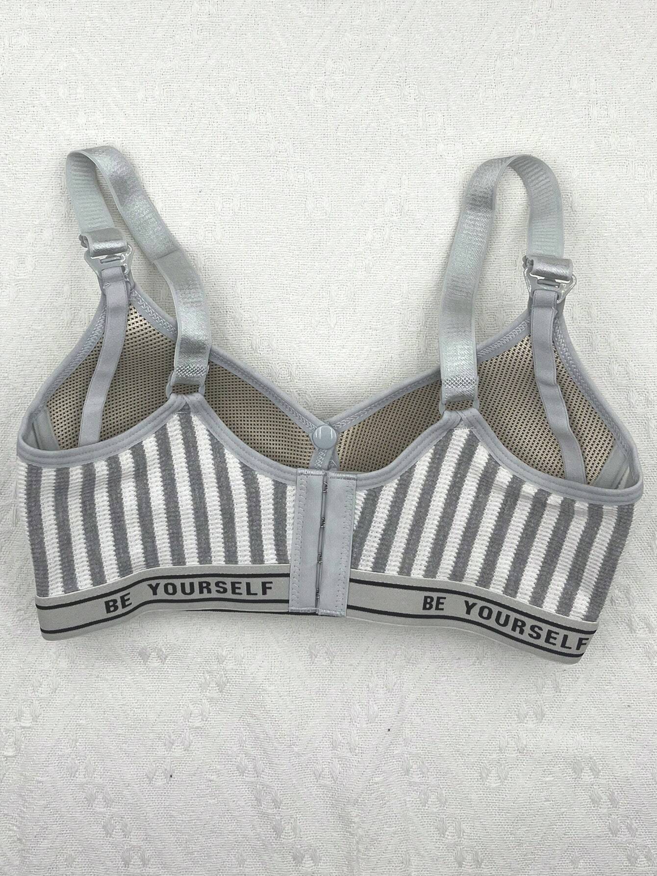 Striped Push-Up Bra Without Underwire, Comfortable And Breathable, Lingerie