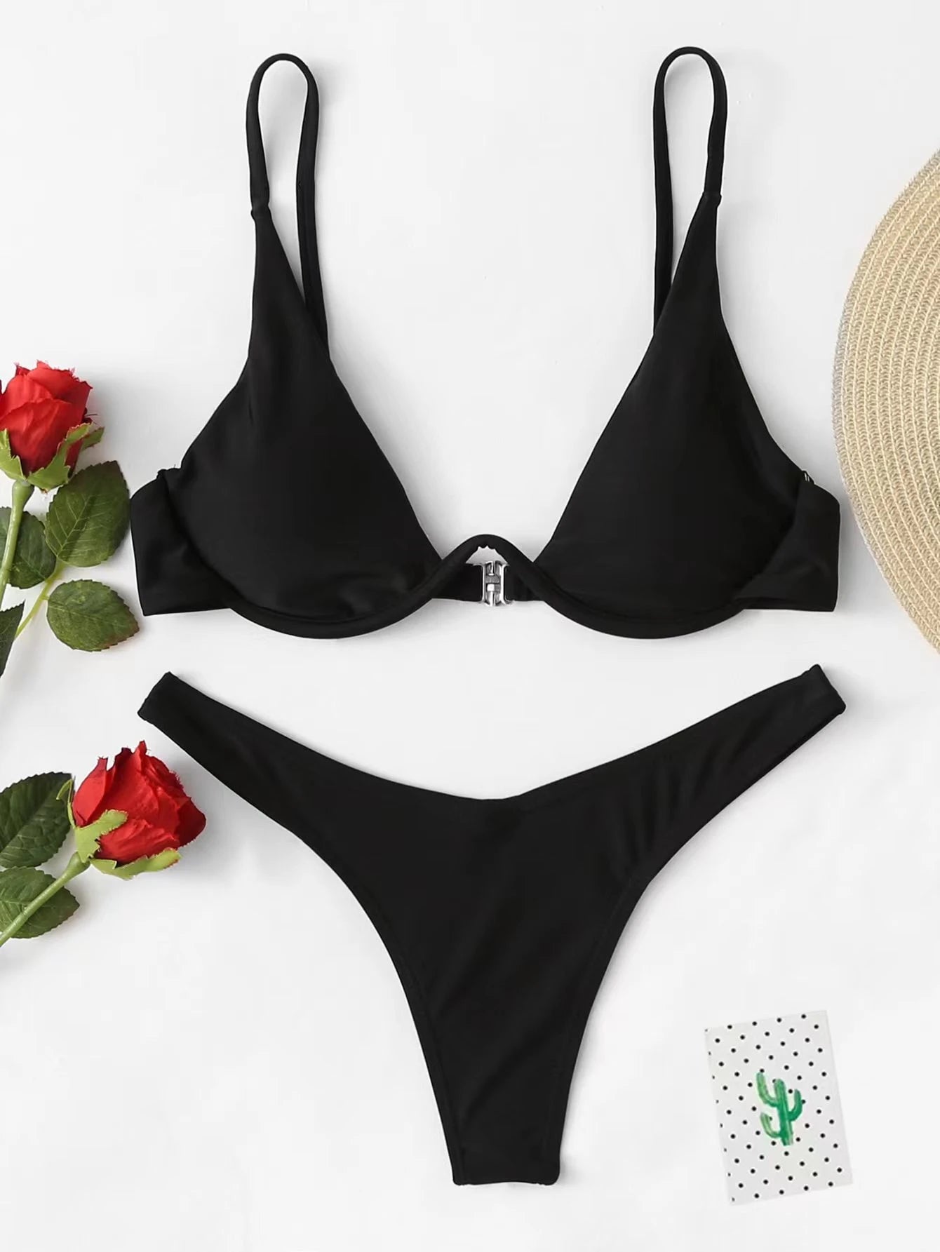 Solid Underwire Bikini Swimsuit