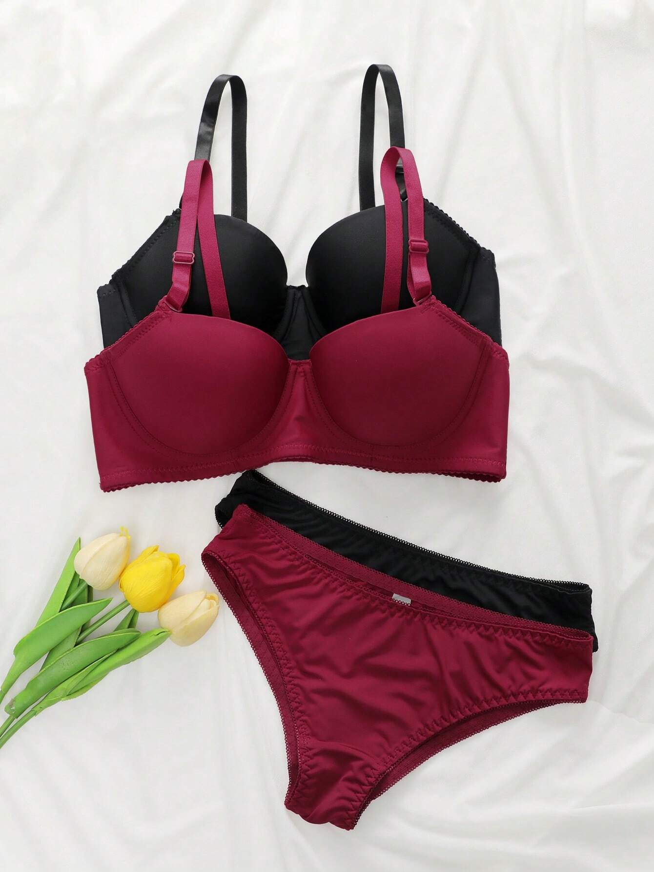 2sets Solid Underwire Lingerie Set Multicolor 3