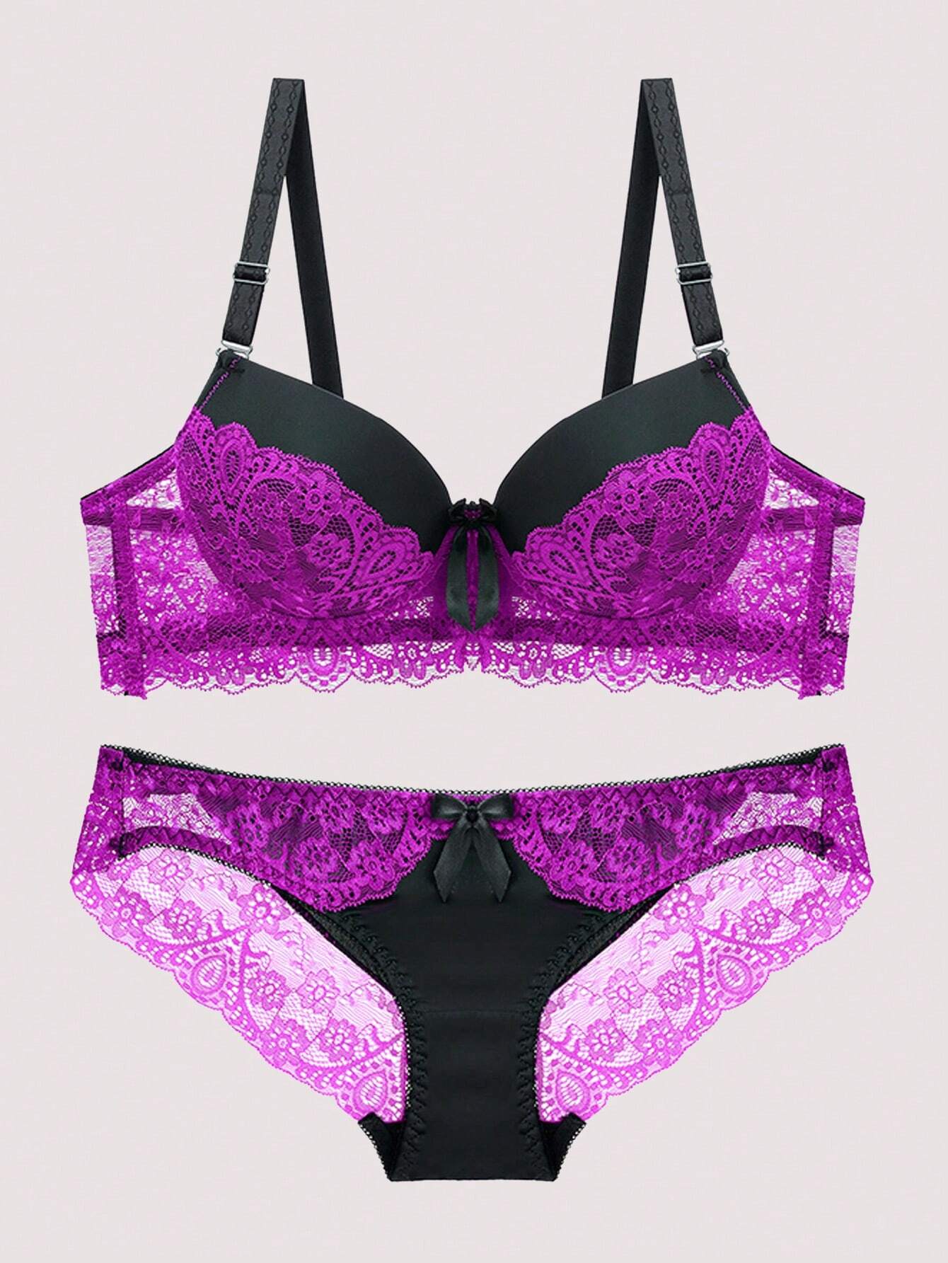 Fashion Lace Patchwork Triangle Bra &amp; Panty Set