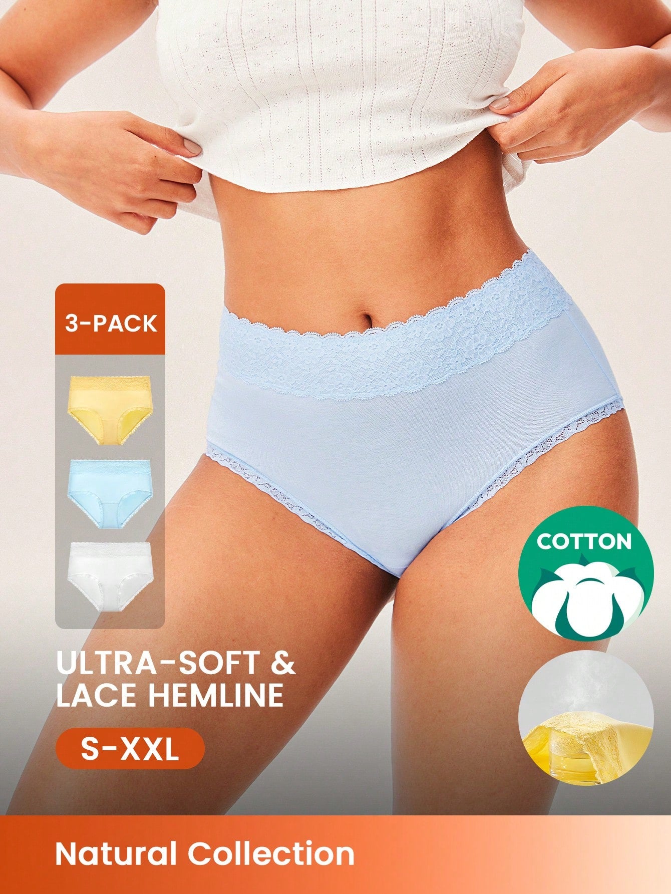 LUVLETTE 3-Pack High-Rise Cotton Girly Women's Underwear Briefs Panty Set multicolour 6