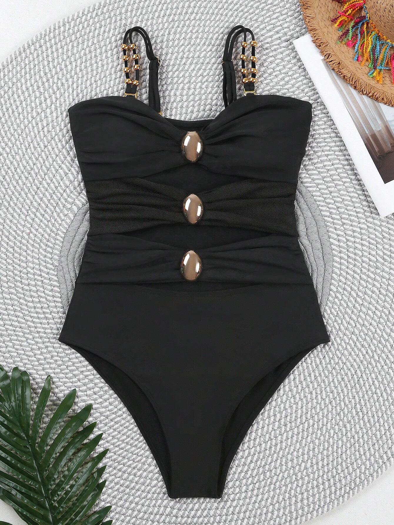Women's Hollow Out Solid Color Simple Daily One-Piece Swimsuit Black