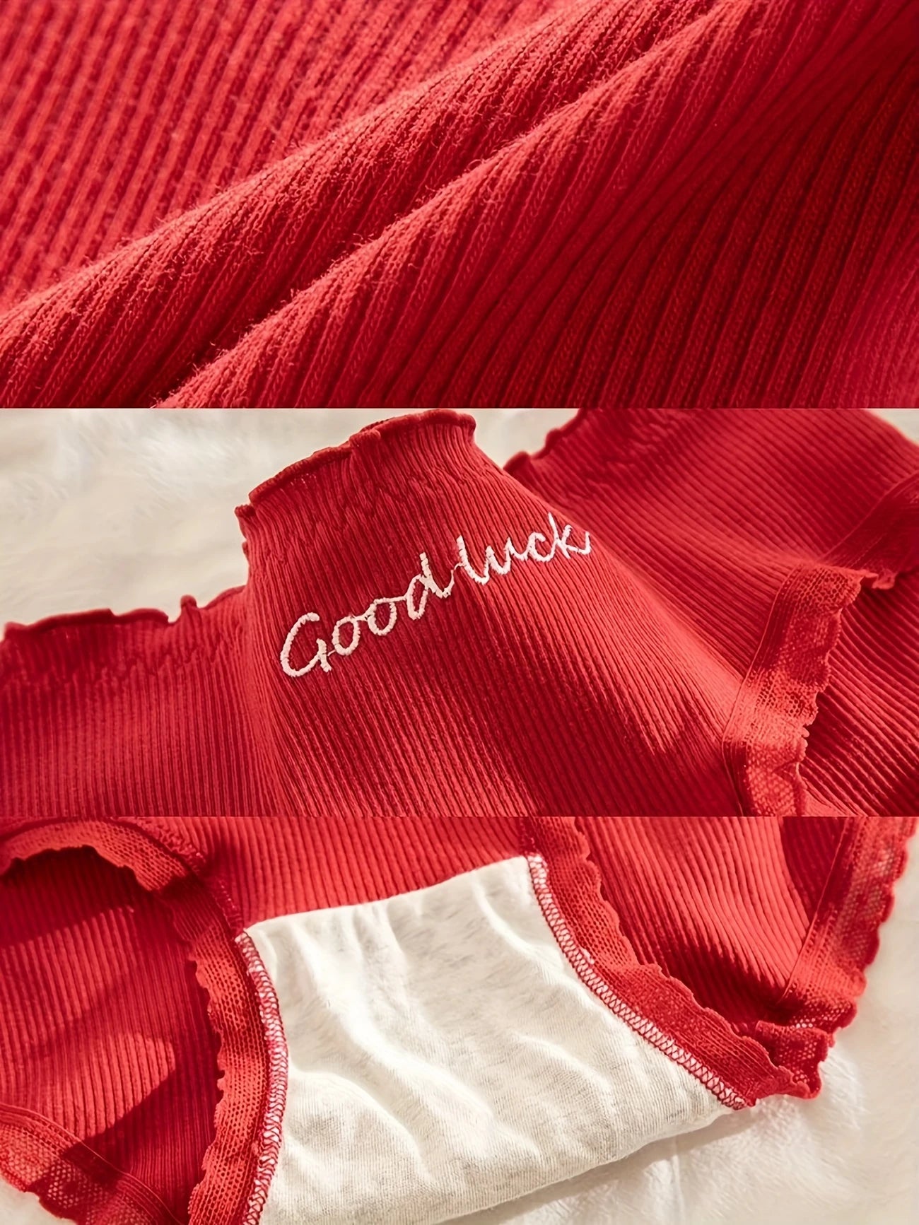 Set of 4 New Style Christmas Breathable And Stretchy Women'S Panties with Ruffled Lace for Comfort