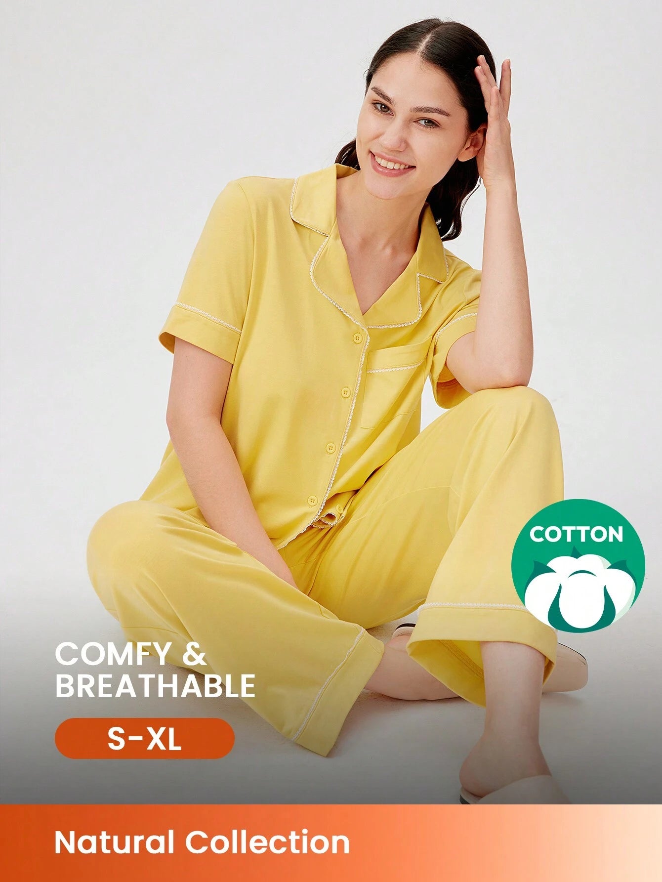 LUVLETTE Soft Cotton &amp; Modal Ginger Yellow Basic Long Women Bridesmaid Pajama Sets