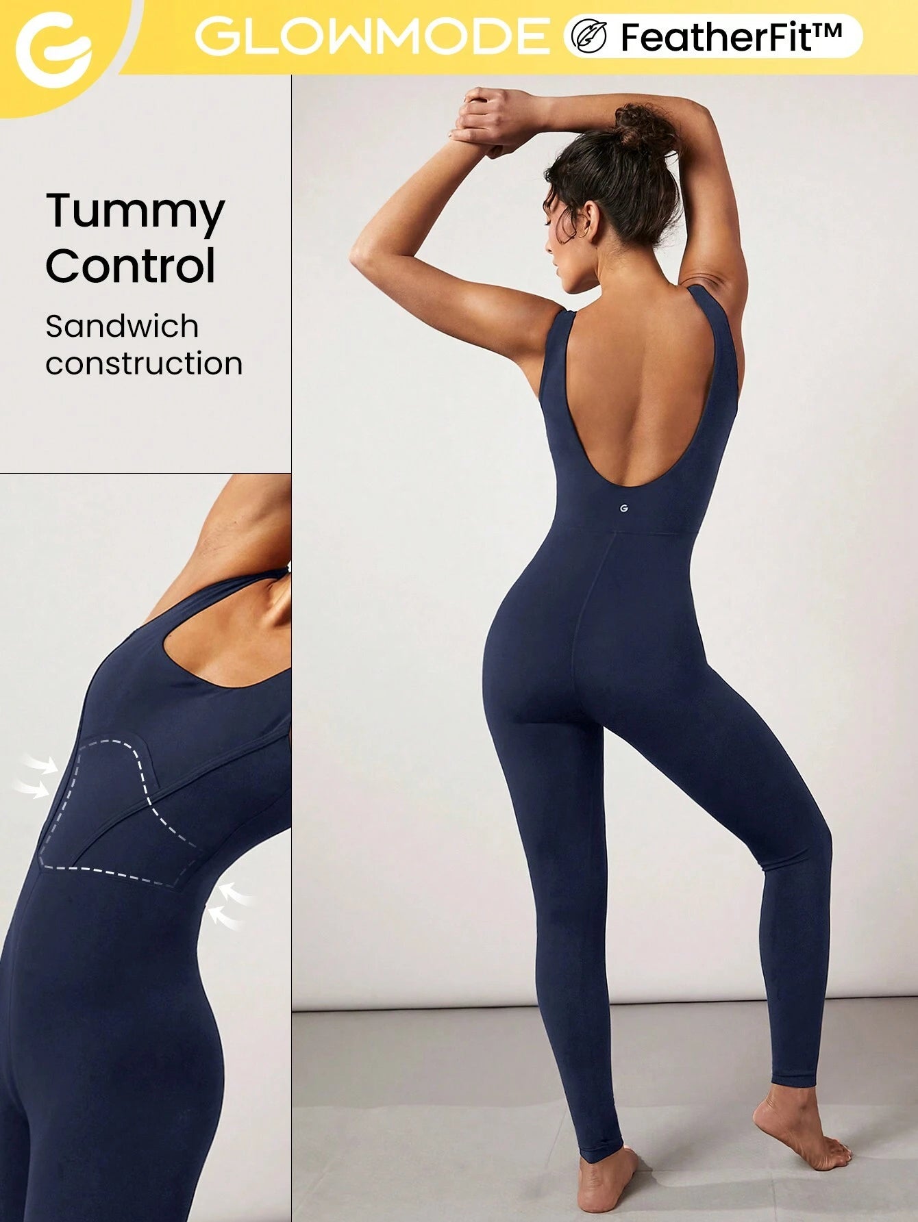 GLOWMODE 25" FeatherFit™ Tummy Control Gym Bodysuit