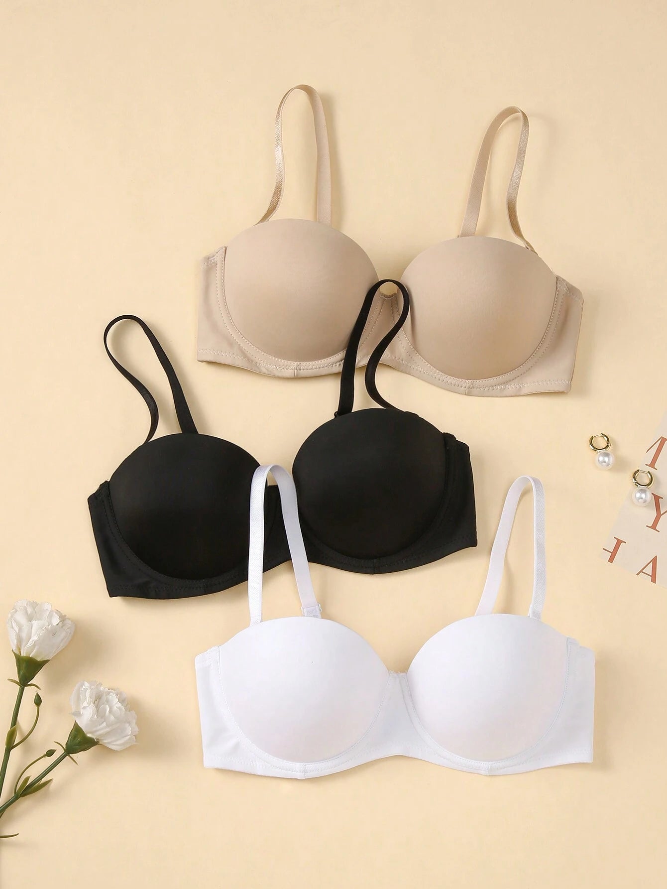 3pcs Solid Underwire Bra