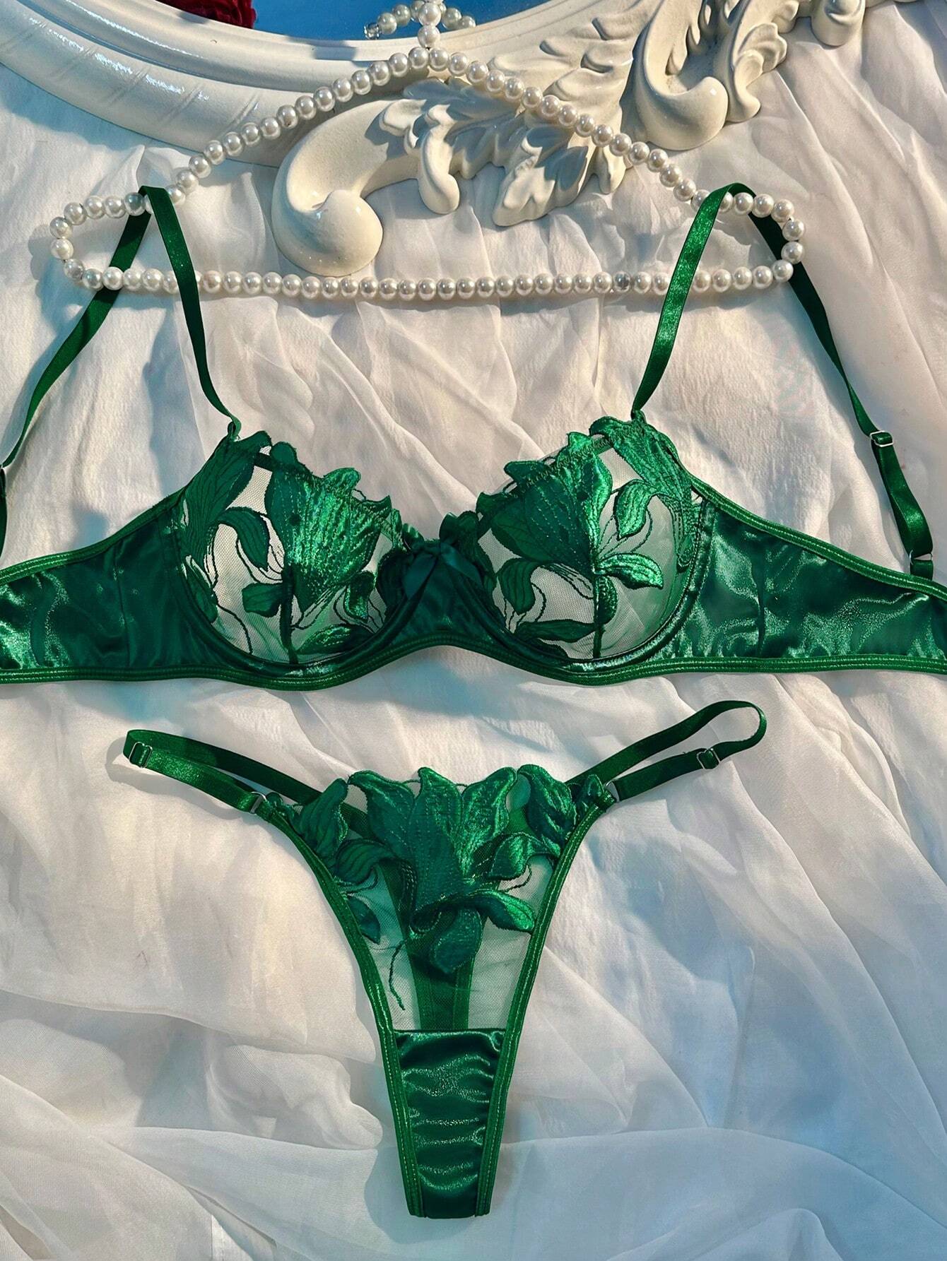 Women's Embroidered Mesh Contrast Sexy Lingerie Set