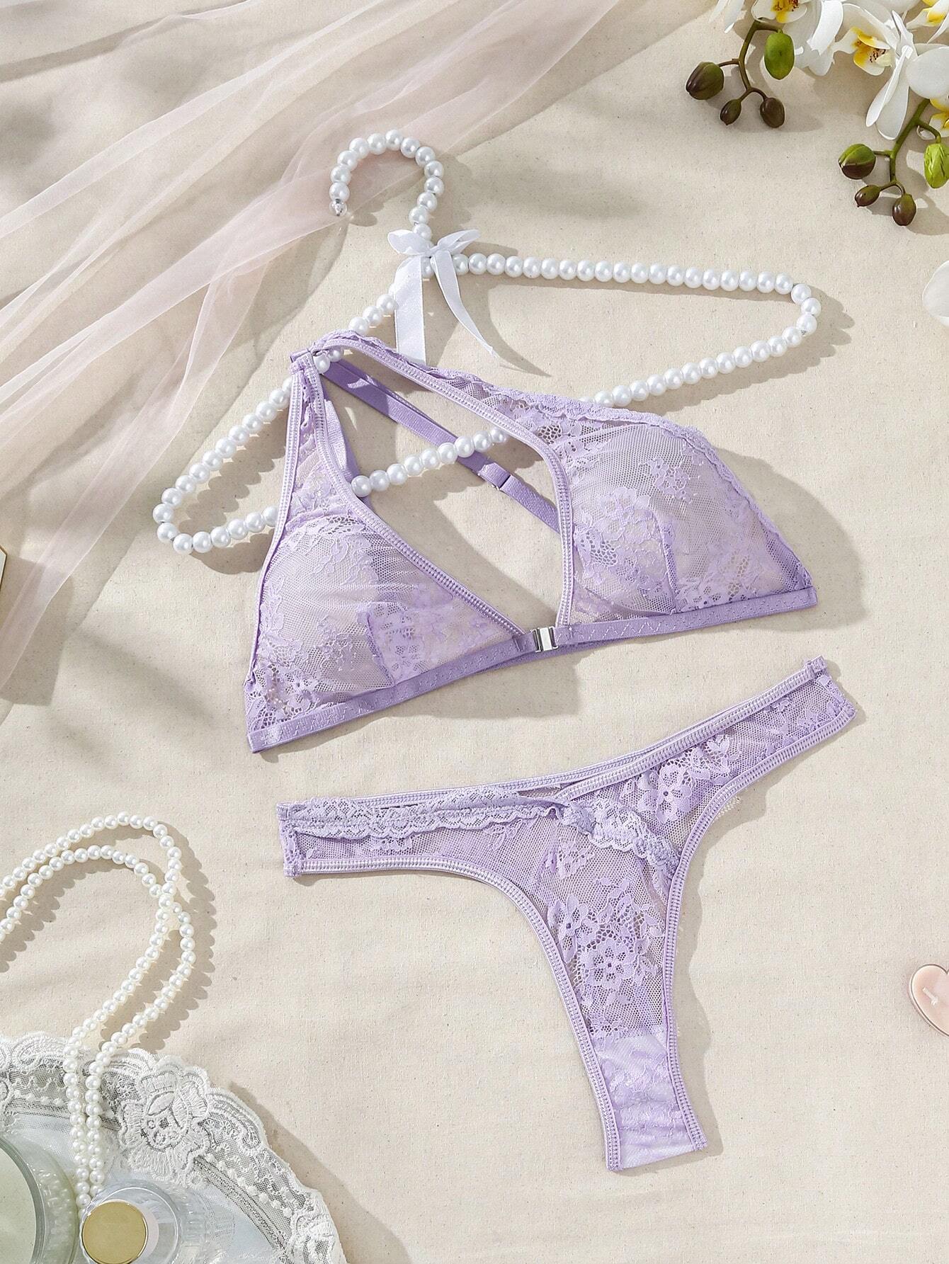 Classic Sexy Women's Sexy One Shoulder Lace Underwear Set