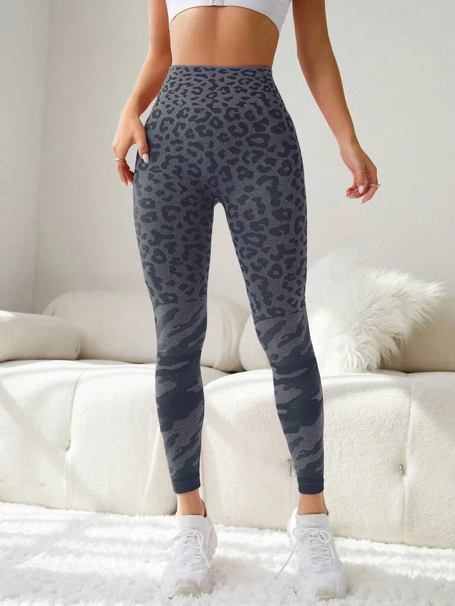 Leopard Print Gym Leggings Seamless High Stretch Tummy Control Yoga Tights