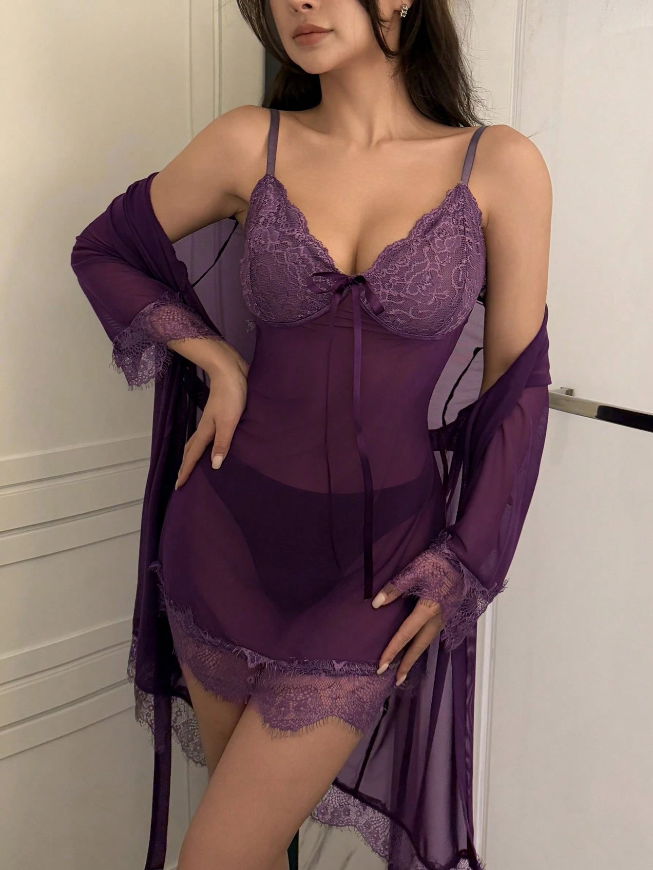 DAZY Mesh Contrast Lace Sexy Lingerie Set