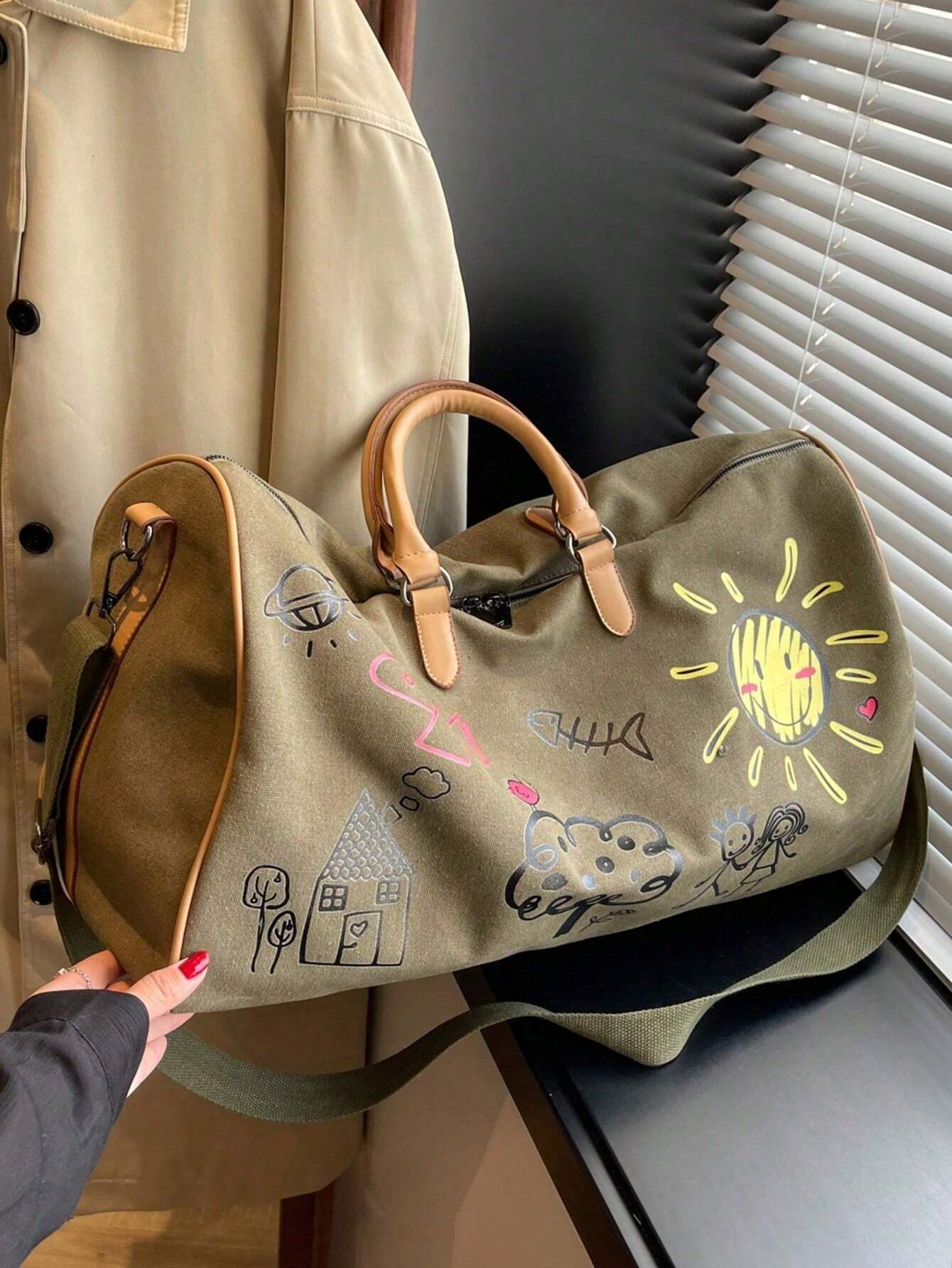 Large Capacity Fashion Printed Luggage Bag, Suitable For Men &amp; Women's Fitness, Travel, Outdoor Sports Storage Bag