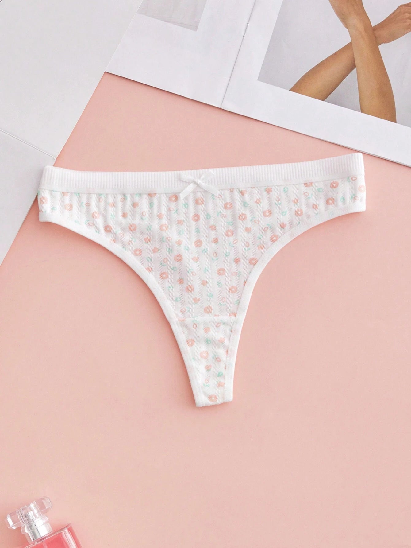 5PCS Sexy Underwear Printed Cute Thong Bow