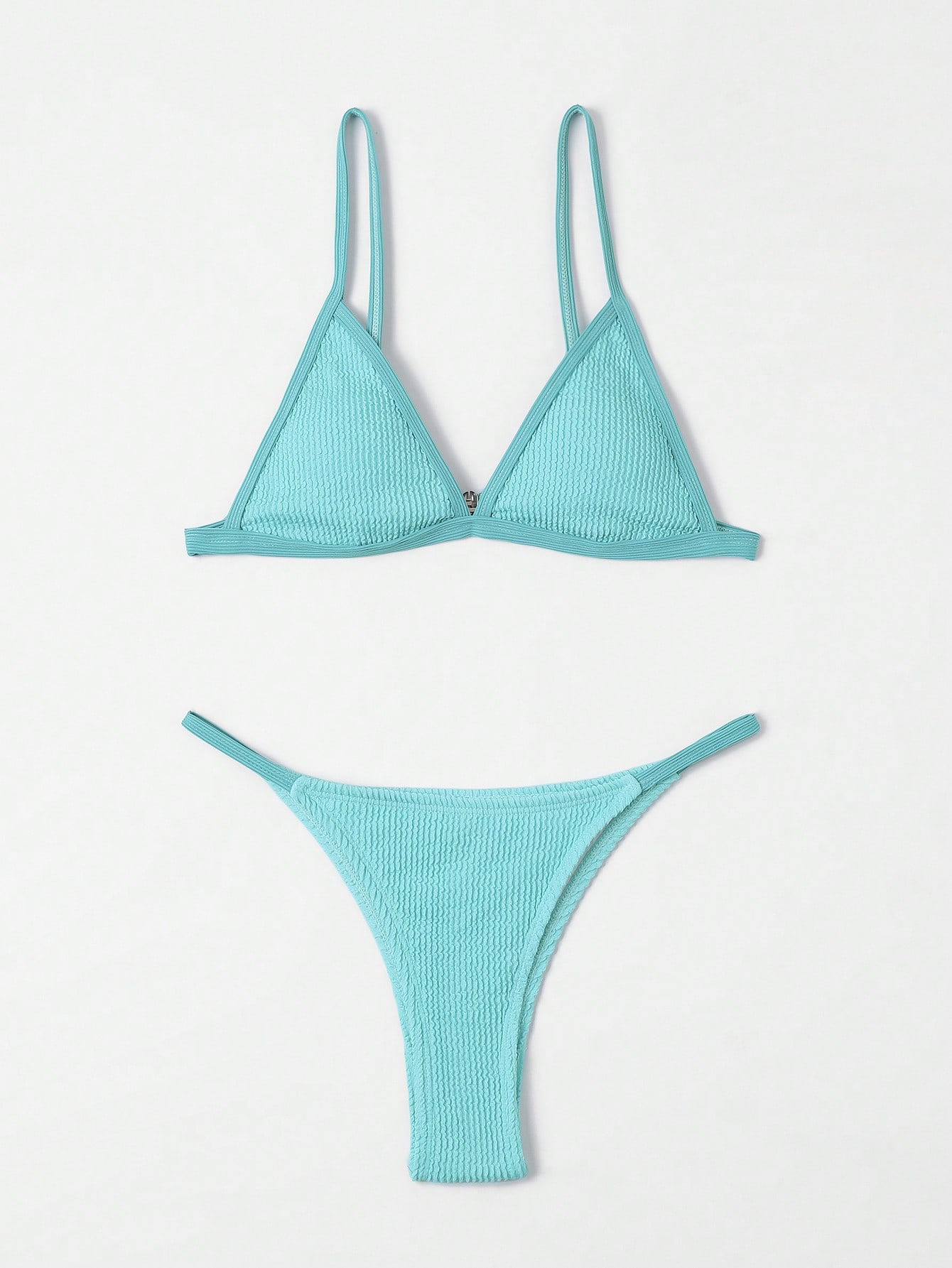 Contrast Binding Triangle Thong Bikini Swimsuit