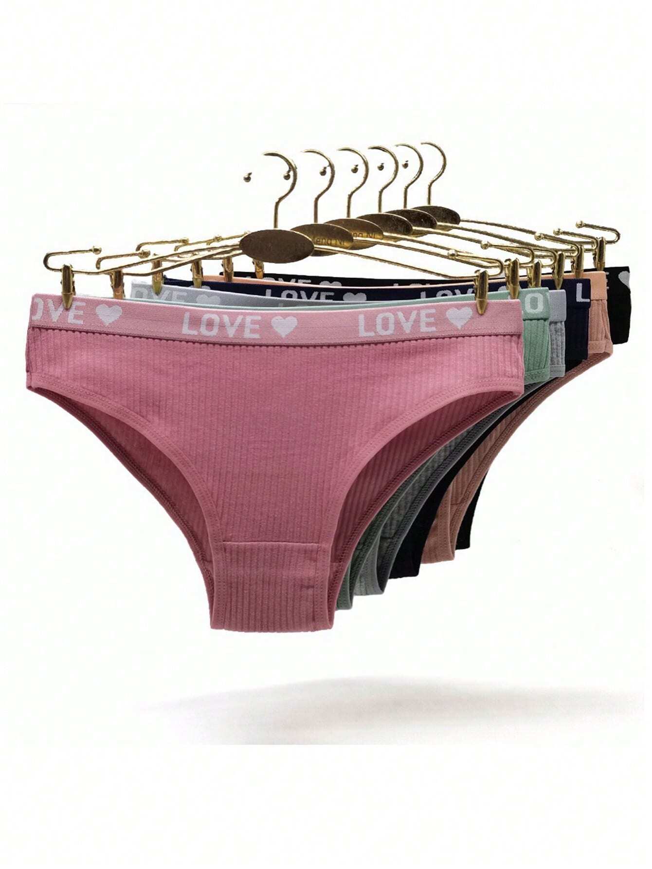 6pcs Fashionable Letter Printed Waistband Ladies Breathable Triangle Underpants