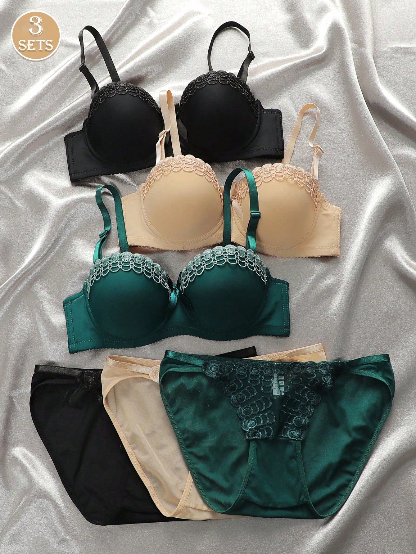 6pcs Set Women Butterfly Embroidery Decor Underwire Bra And Panty