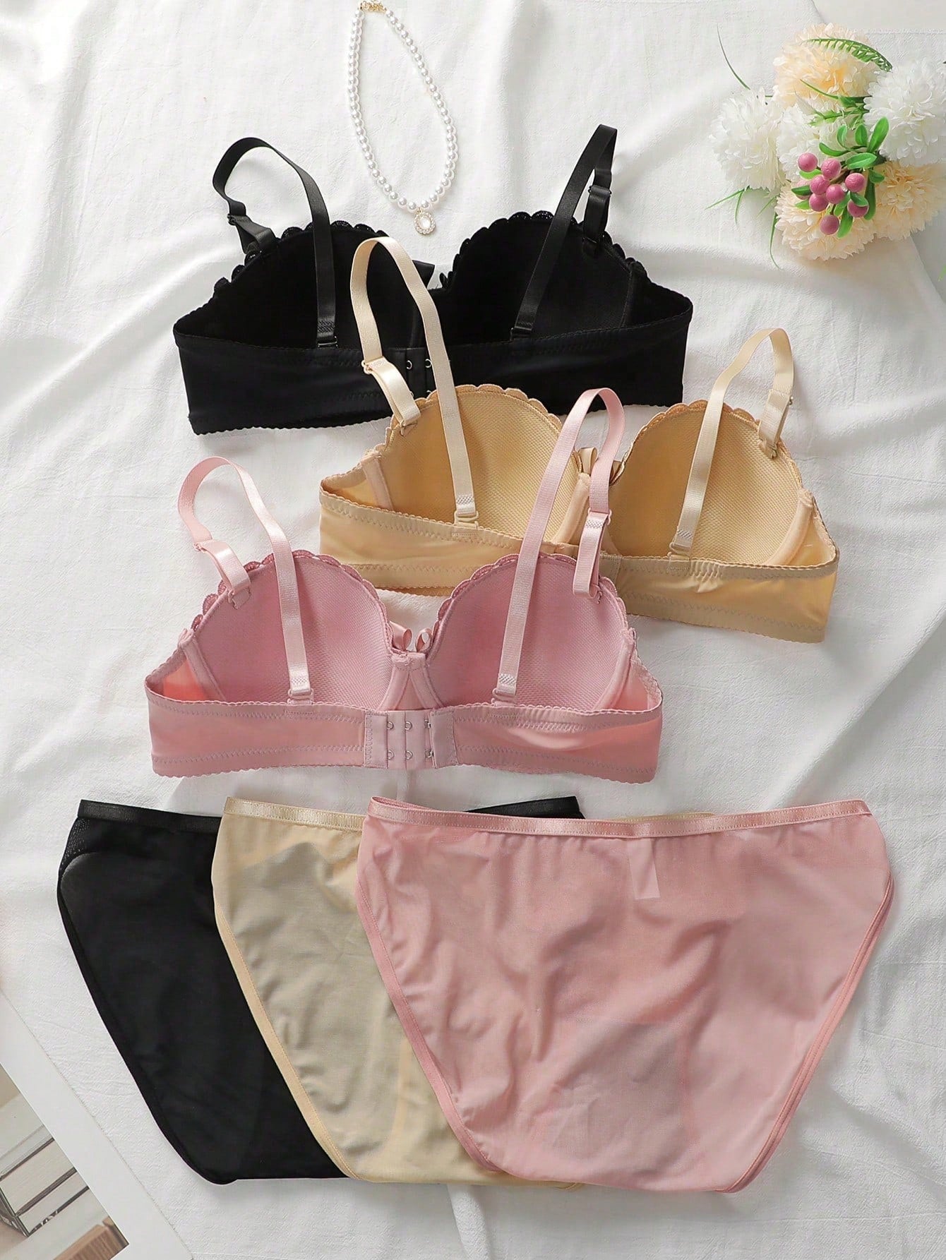 6pcs Set Women Butterfly Embroidery Decor Underwire Bra And Panty