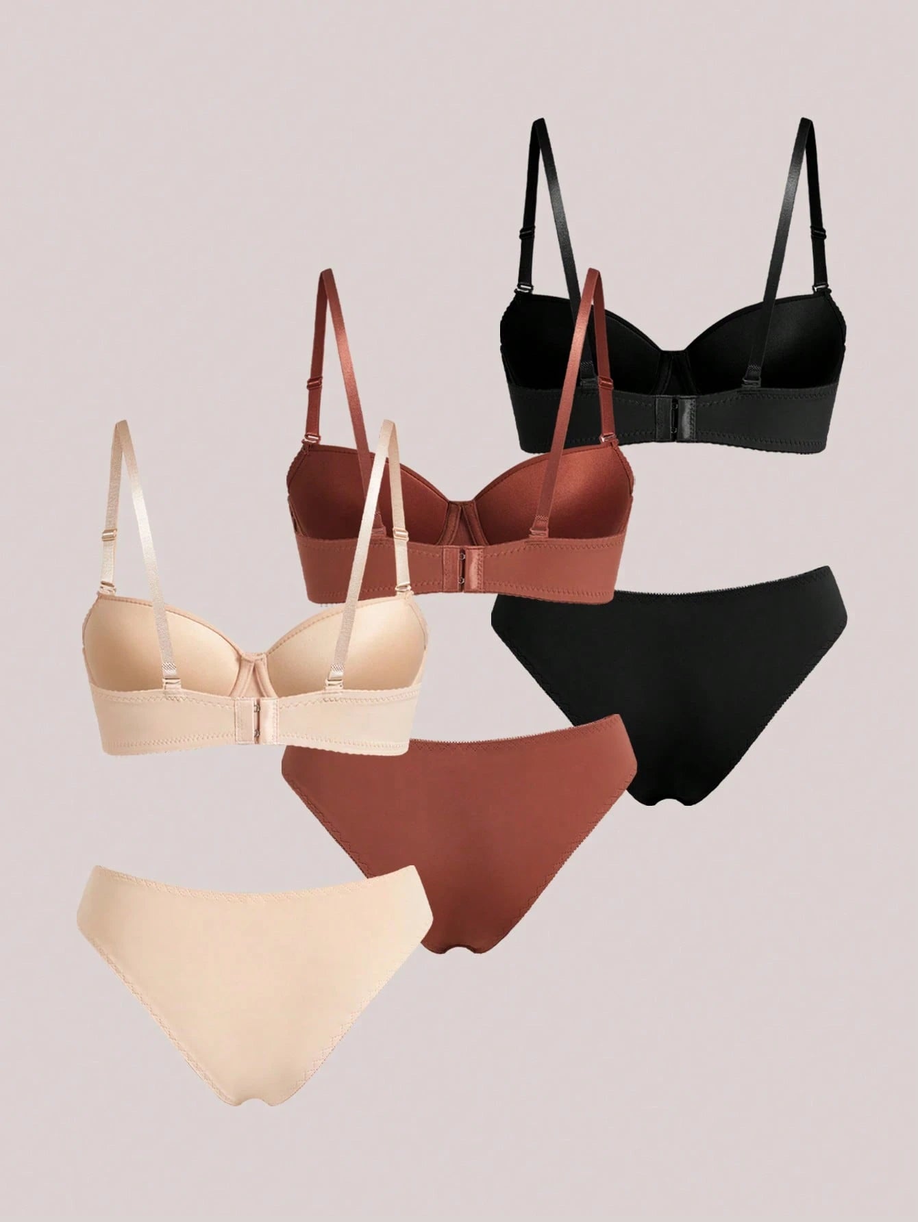 6pcs/Set Women's Solid Color Underwire Bra And Bikini Panty Set