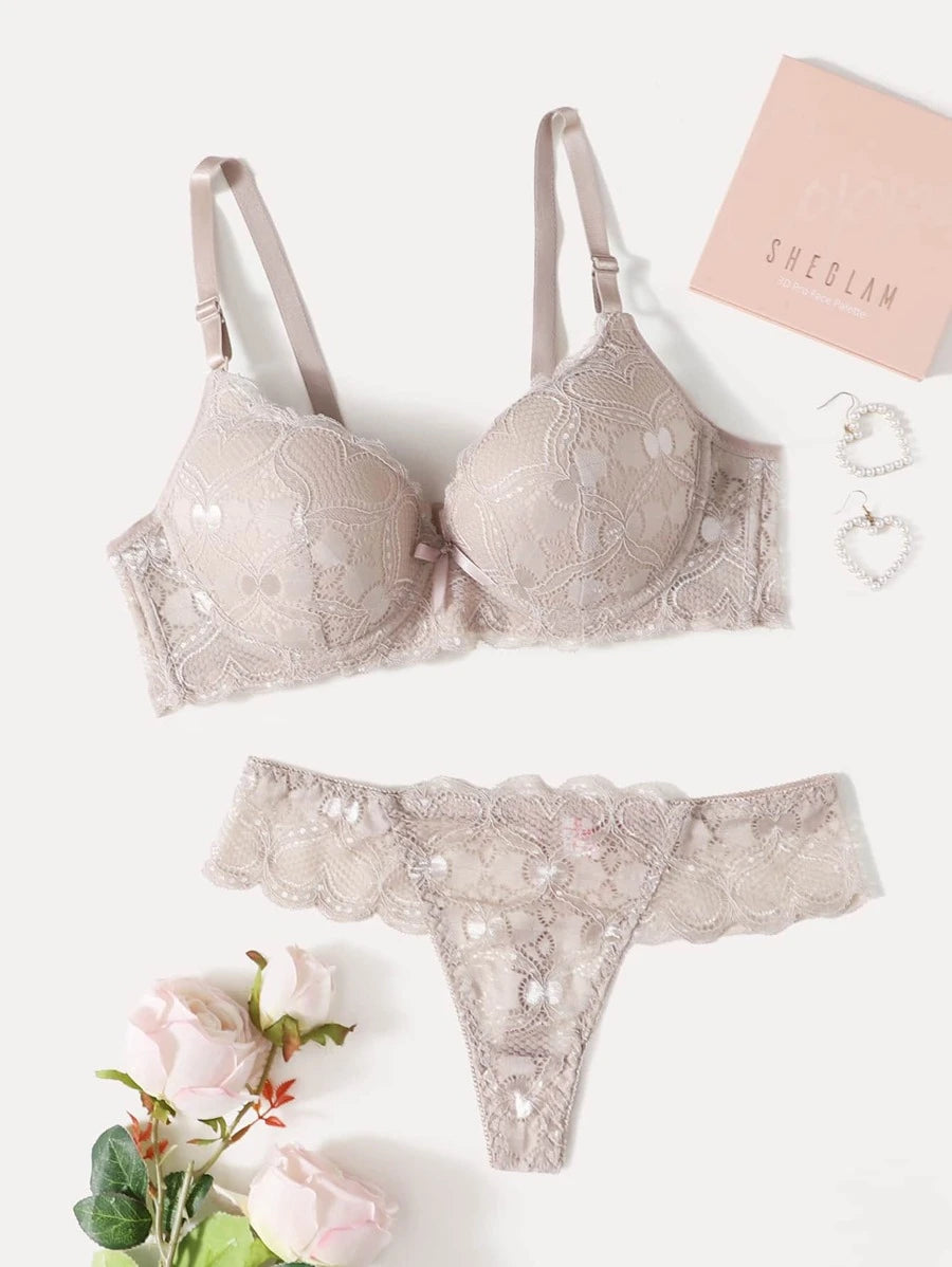 Floral Lace Super Push Up Lingerie Set
