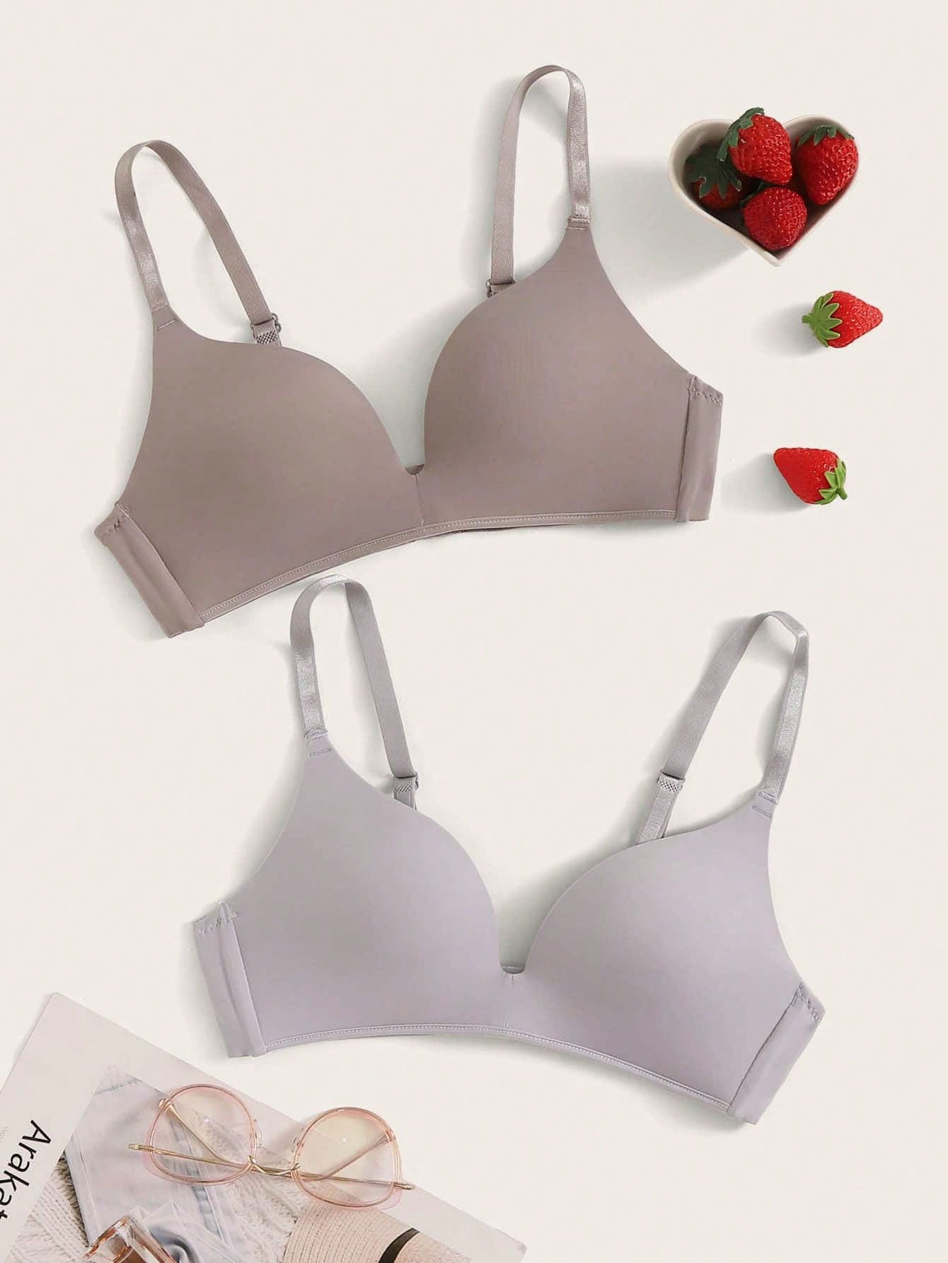2pack Solid Wireless Bra S Grey