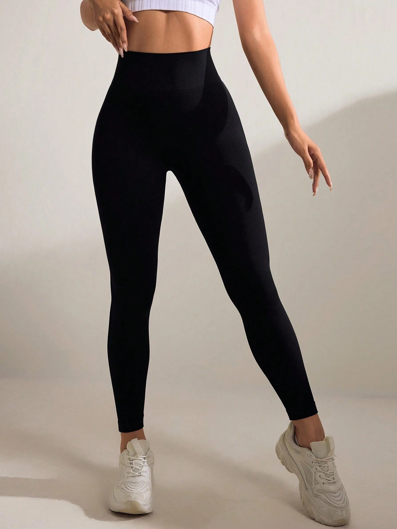 Yoga Basic Solid Wideband Waist Sports Leggings