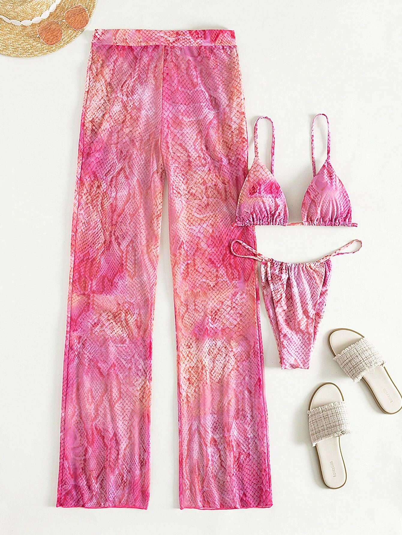 Snakeskin Triangle Bikini Swimsuit With Beach Pants