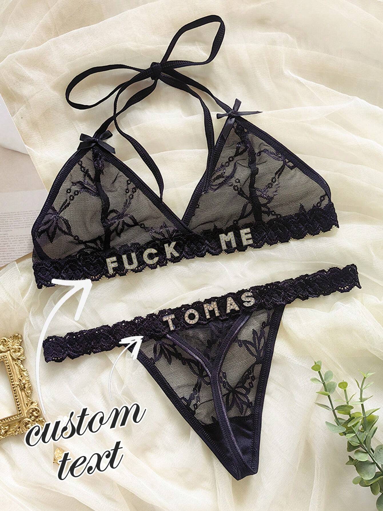Customized Lace See-Through T-String Set