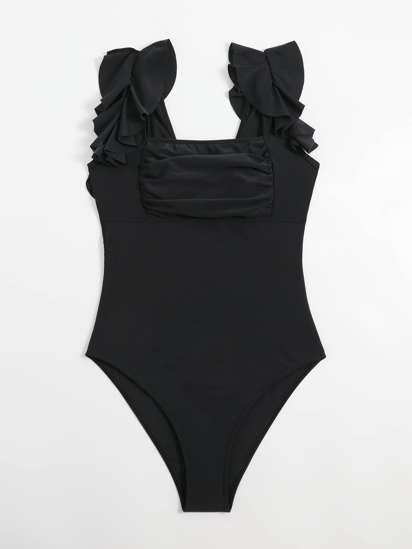 View Outfits SHEIN SHEIN Swim Chicsea Ruffle Trim Ruched Bust One Piece Swimsuit