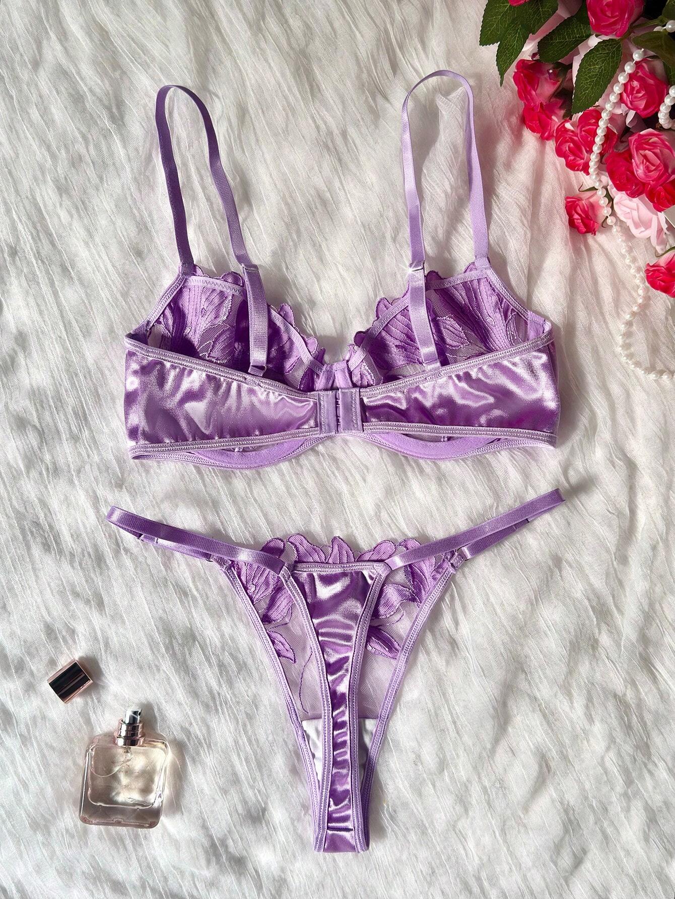 Women's Embroidered Mesh Contrast Sexy Lingerie Set