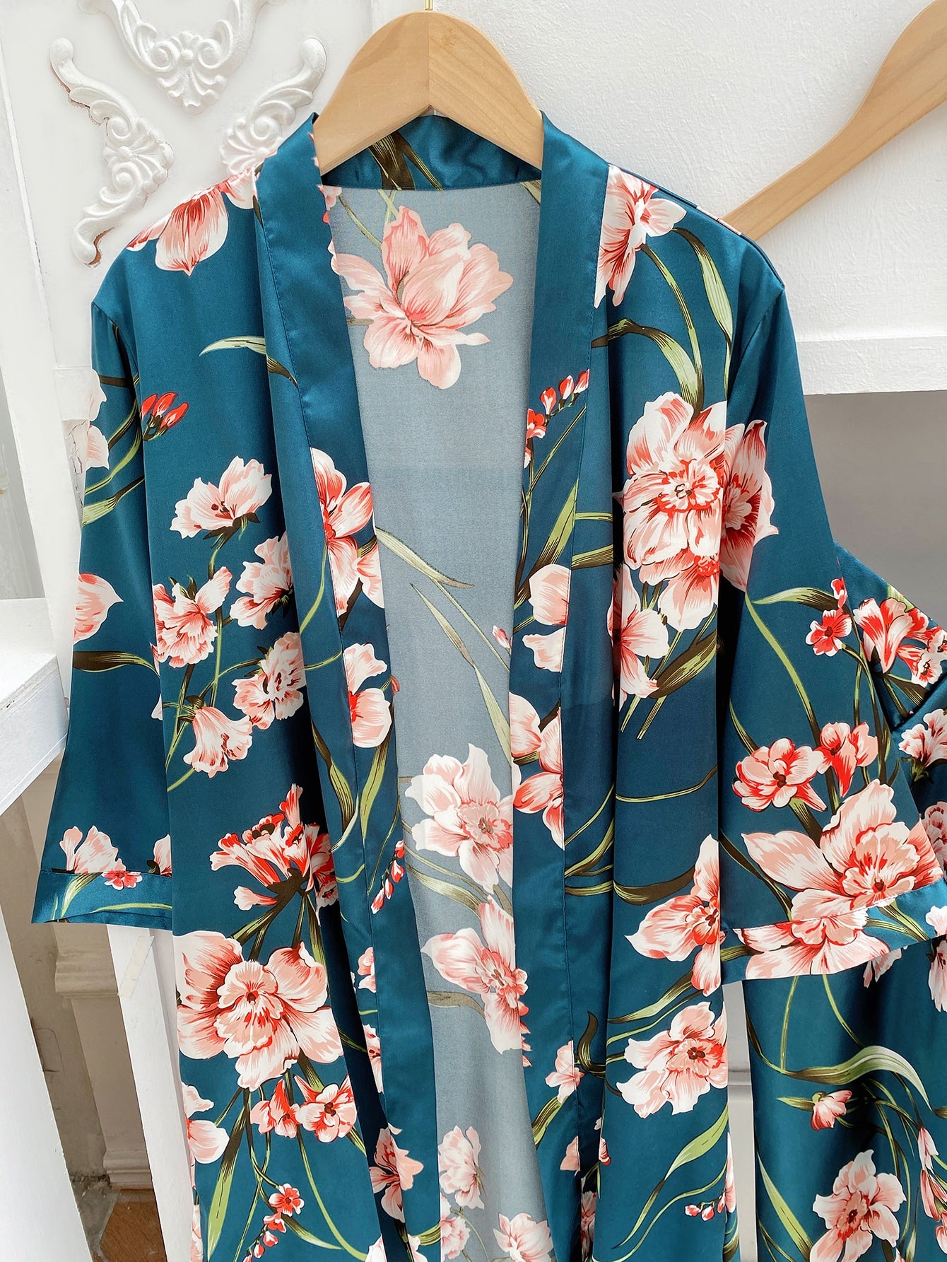 SHEIN Modely 5pcs Floral Print Satin PJ Set