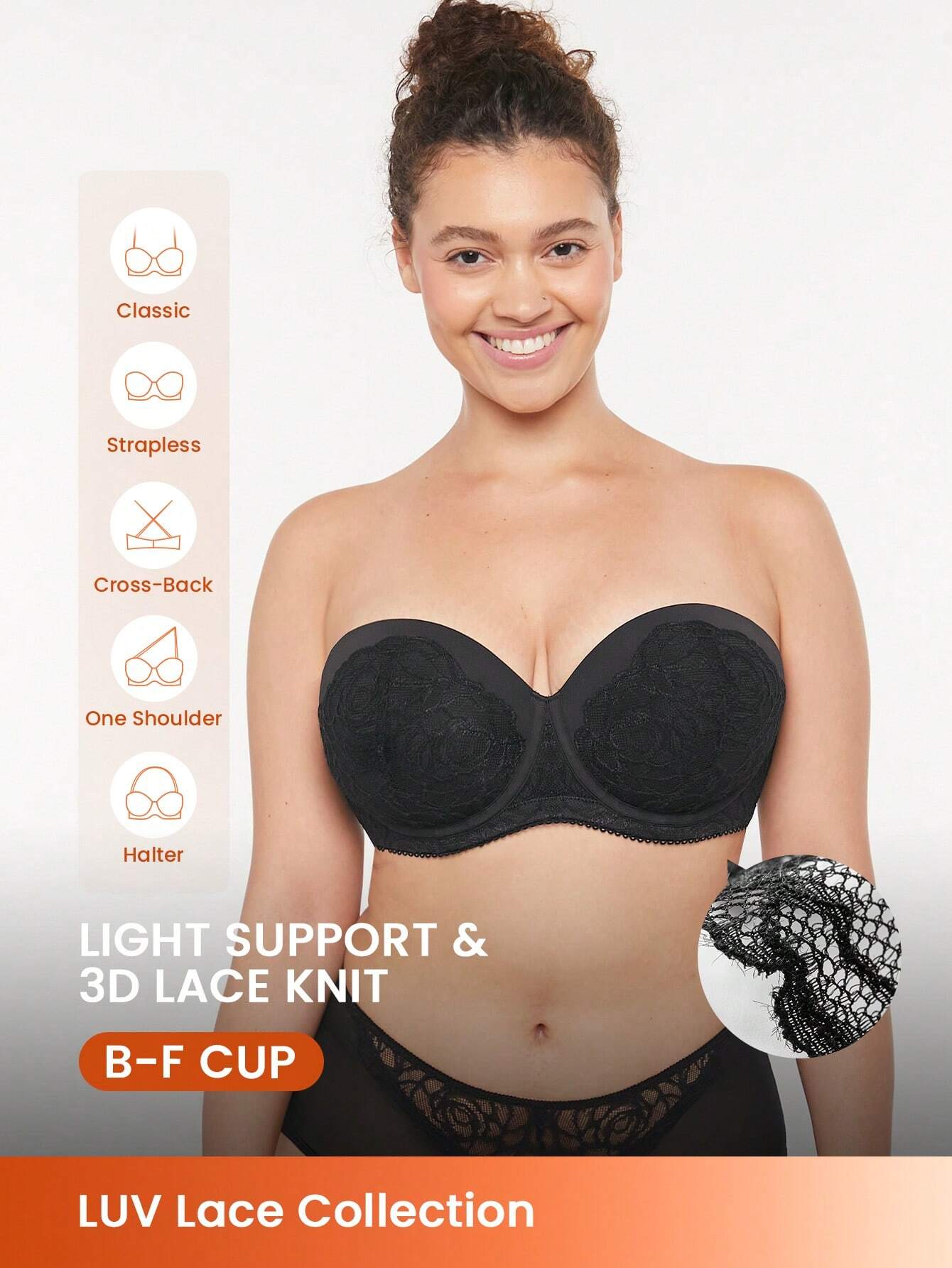 LUVLETTE Lingerie Strapless Push-Up Lace Bra