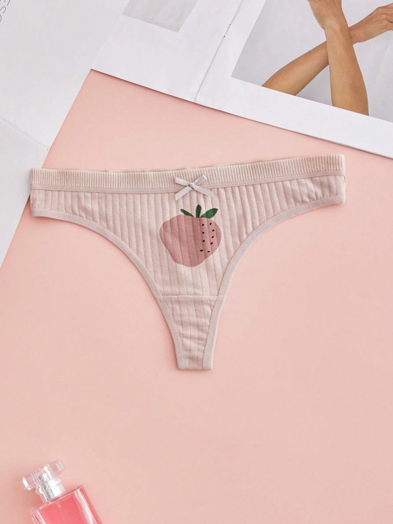 5PCS Sexy Underwear Printed Cute Thong Bow