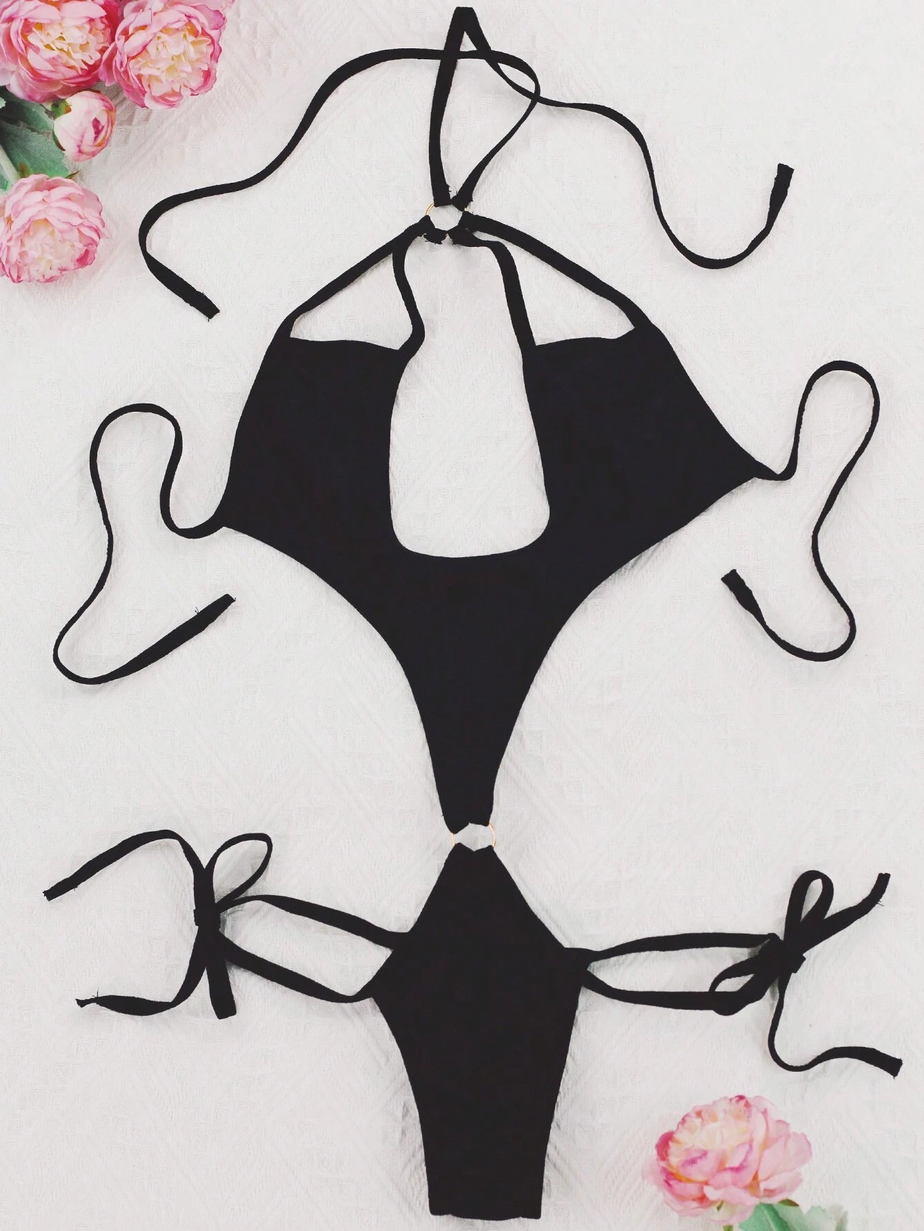 One-Piece Halter Neck Three-Point Simple Elastic Strap-Adjustable Bodysuit