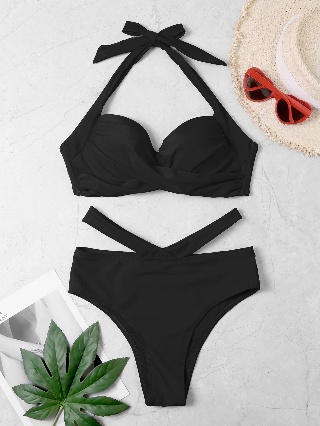 SHEIN Swim Basics Twist Front Push Up Bikini Swimsuit