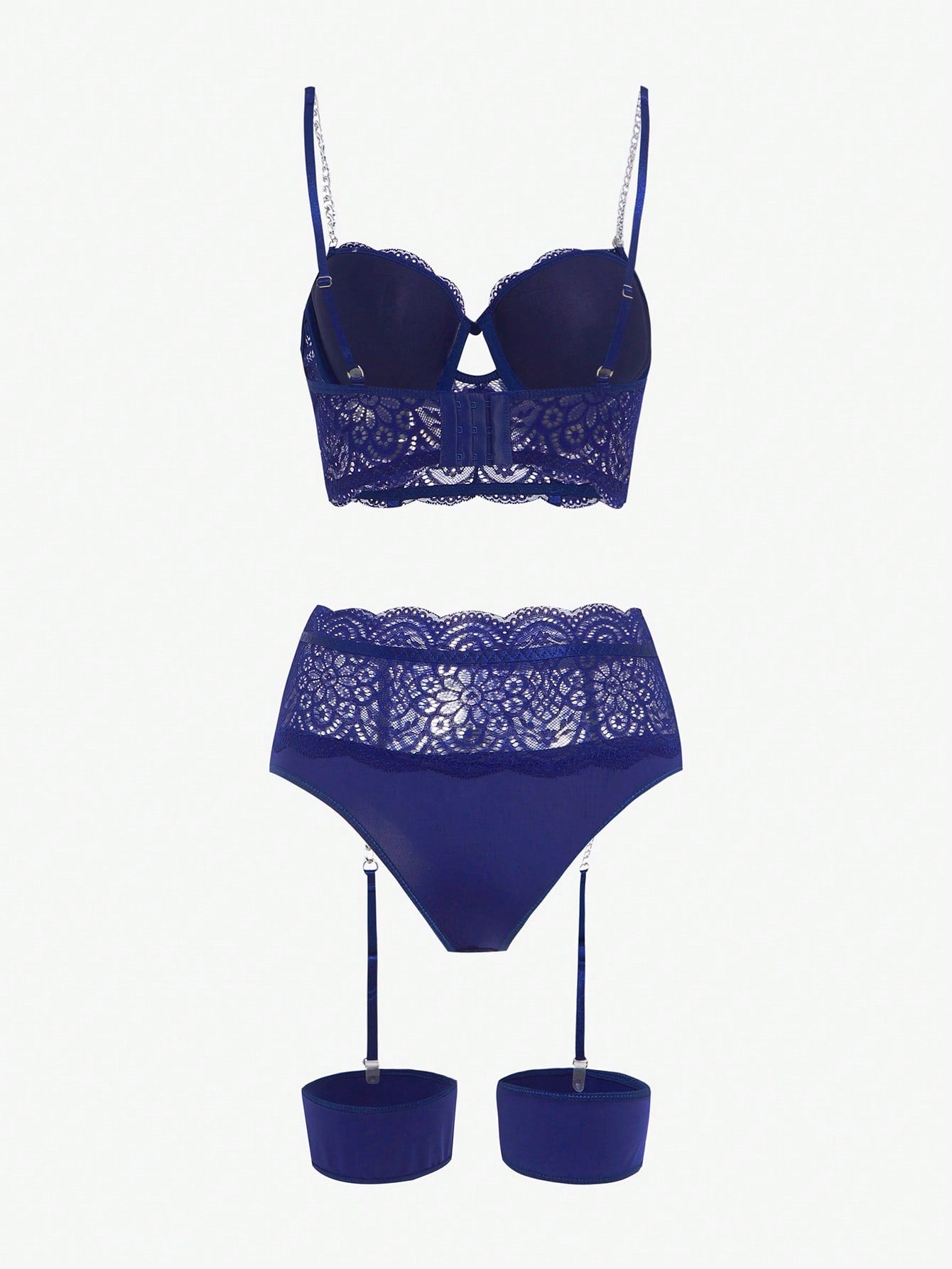 4pcs Contrast Lace Underwire Garter Lingerie Set With Leg Ring