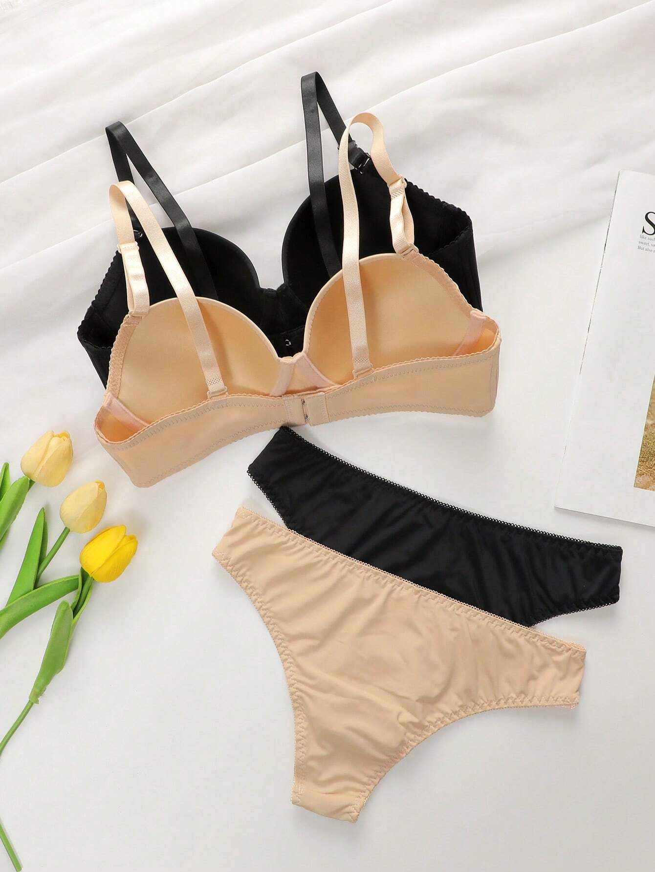 2sets Solid Underwire Lingerie Set