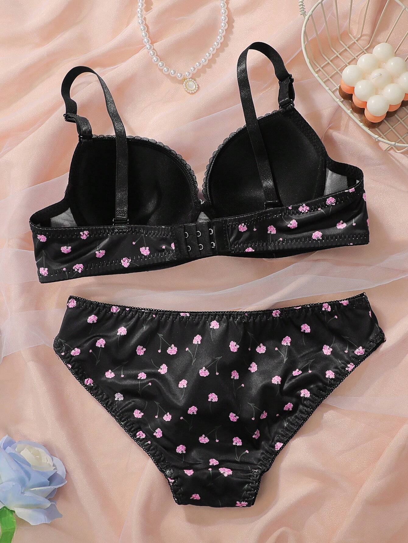 Floral Print Underwire Bra &amp; Panty Lingerie Set