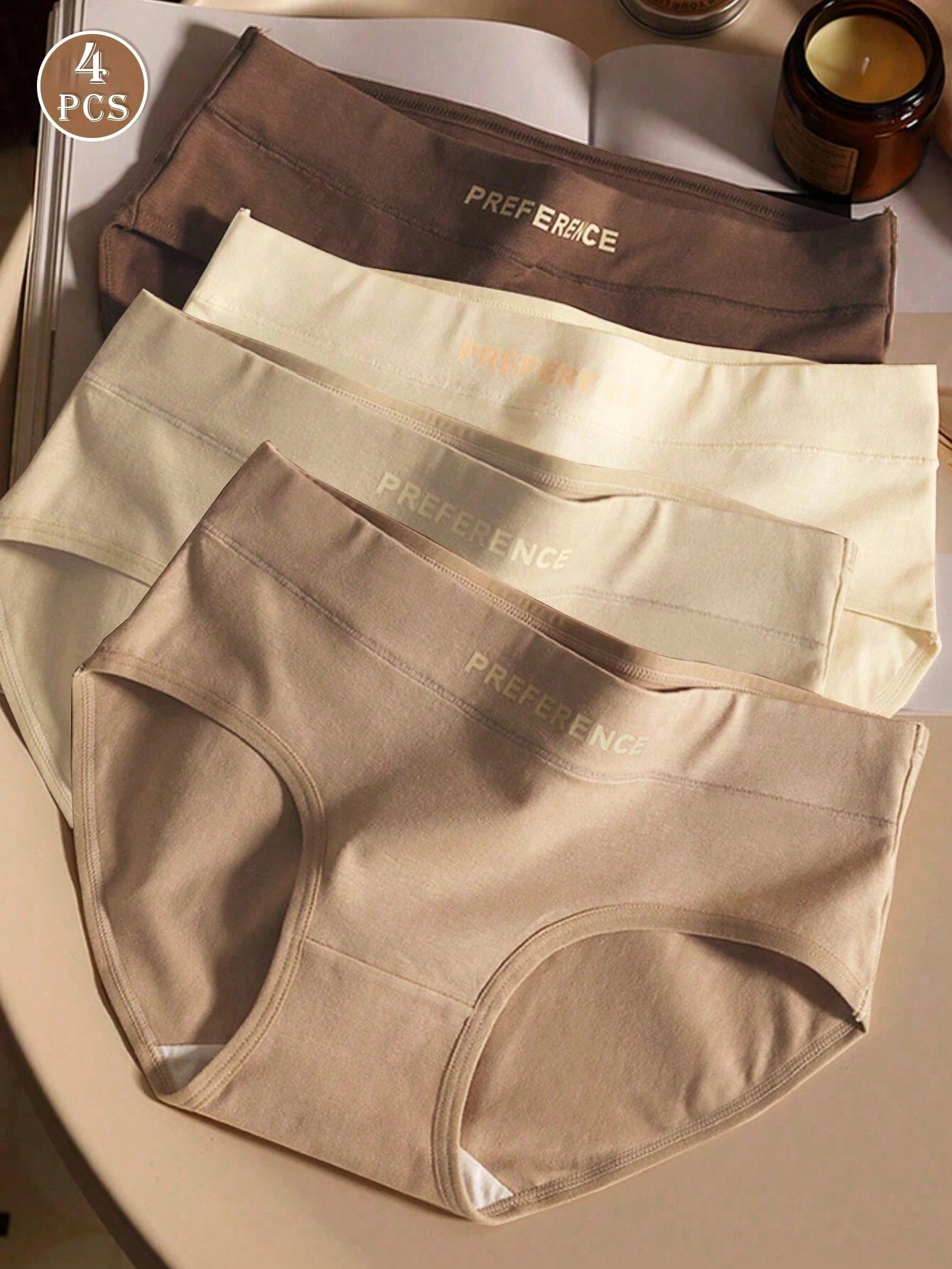 4pcs Women's Solid Color Seamless Breathable Soft Athletic Triangle Underwear With MELRAD Letter Print